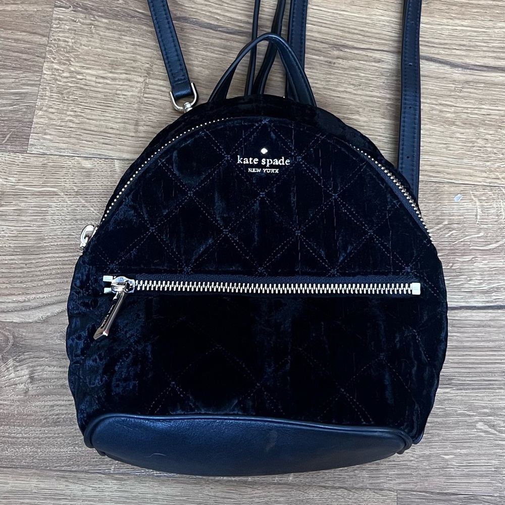 Kate Spade Natalia Velvet Mini Black Convertible Backpack